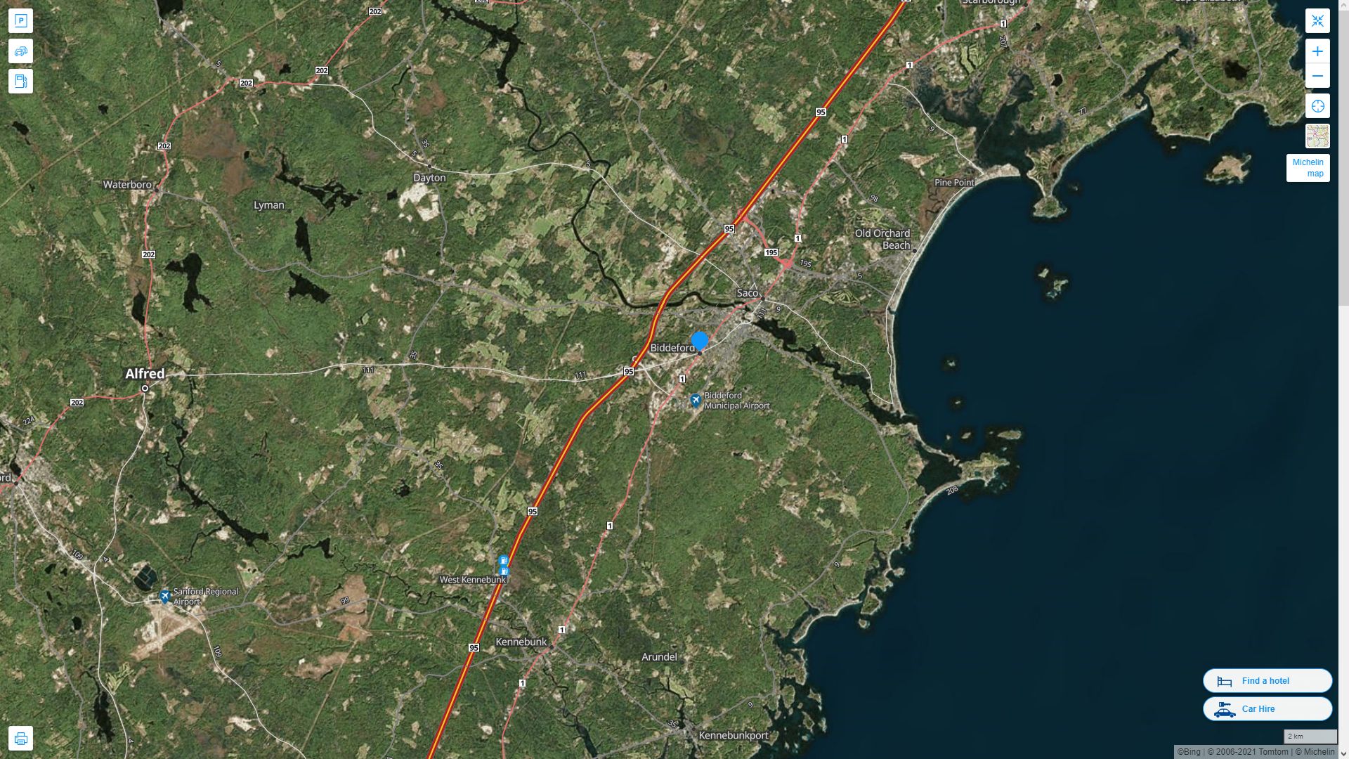 Biddeford Maine Highway and Road Map with Satellite View